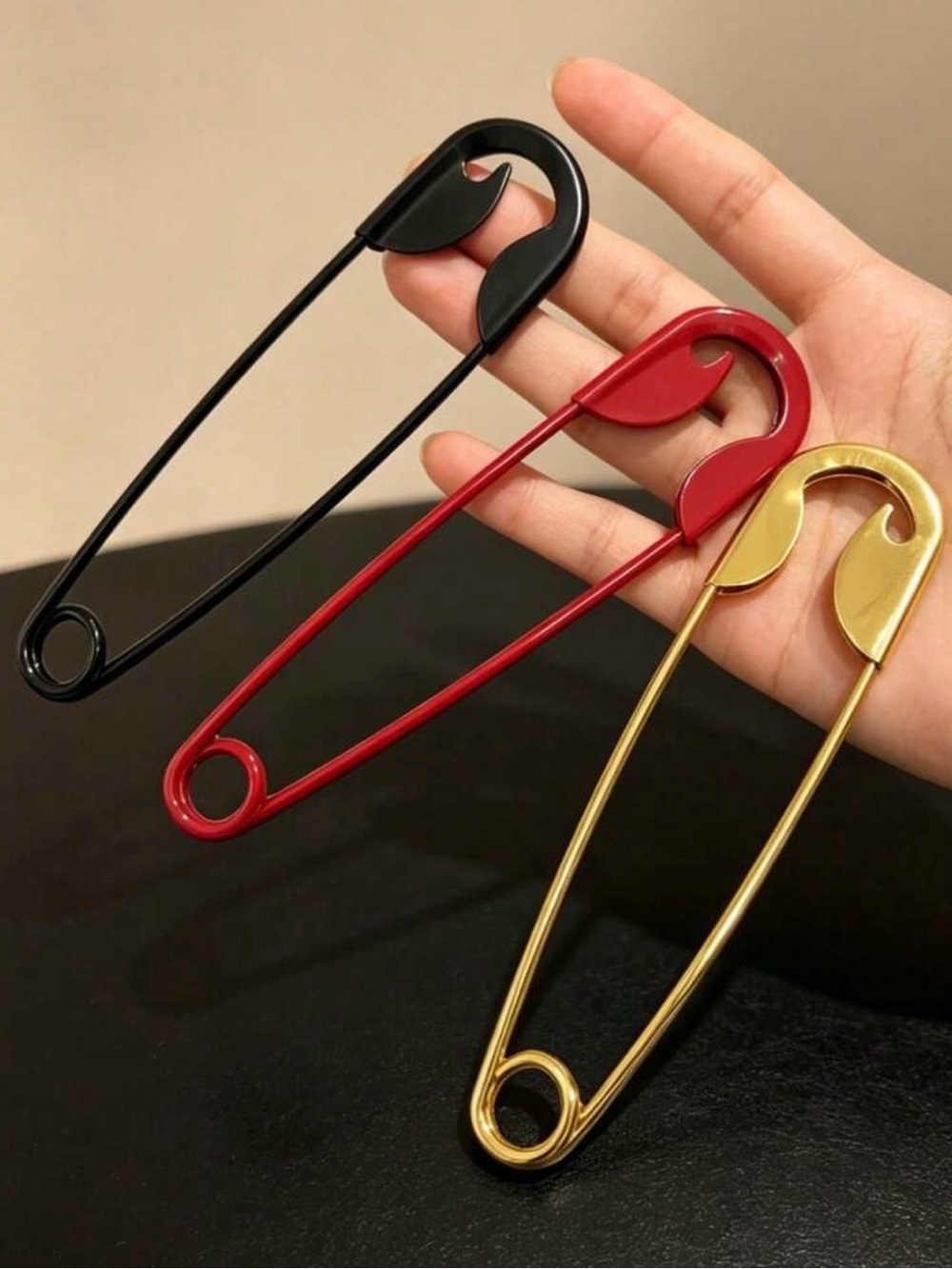 Chose 1 Large Fashion Safety Pin Hair Pin - Black, Silver,Red, Gold